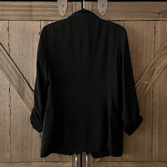 Bershka Double Breasted Black Blazer w/ Ruched 3/4 Length Sleeves Size Large - Picture 3 of 8